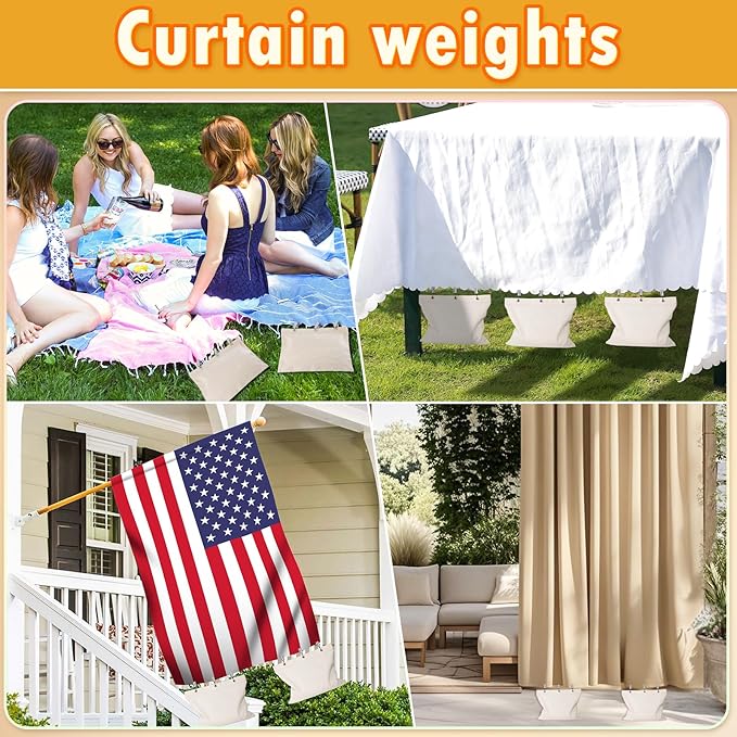 10 Set Outdoor Curtain Weights Upgraded 30 oz High Weighted Sand Bags with 30 Metal Clips for Gazebo Patio Tent Tablecloth 7.5"*8.7"