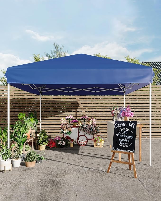 10x10 Pop Up Canopy Tent, Easy Up Canopy with 3 Adjustable Height, Outdoor Sun Shade with 4 Sandbags & Carrying Bag for Camping, Parties,Outdoor Events-Blue
