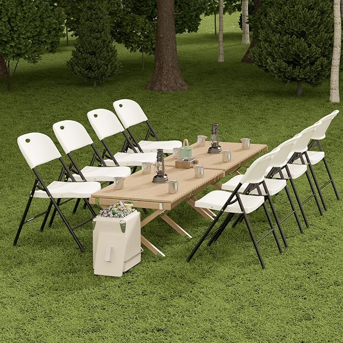 Nazhura 350 Weight Limit Heavy Duty Plastic Folding Chair with Reinfoced Steel Frame for Indoor and Outdoor, Wedding, Party, Restaurant, Meeting Room, Patio and Garden (White, 8 Pack)