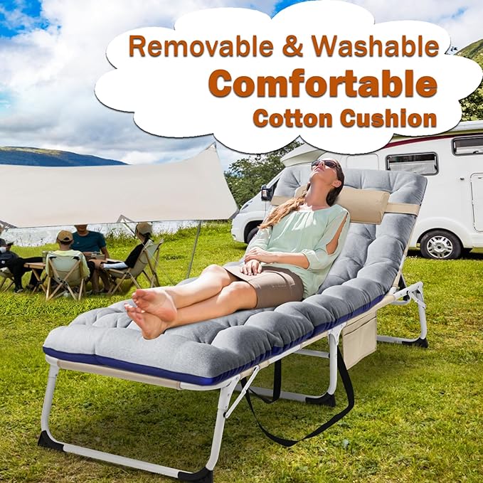 ABORON Patio Lounge Chair, Folding Guest Bed Cot for Adults, 500LB Heavy-Duty Capacity, Portable Extra Bed with Comfort Mat, Quick Fold Design for Indoor Guest Stays & Temporary Use