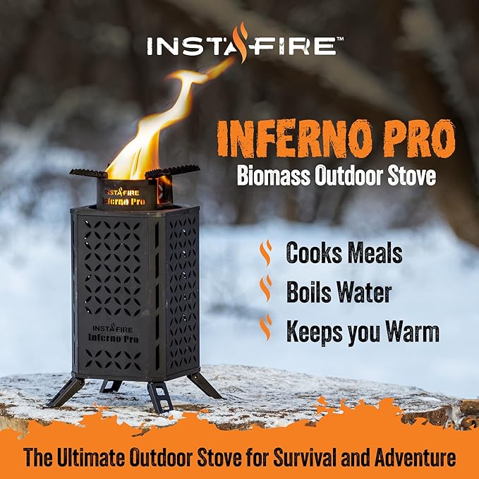 InstaFire Inferno Pro Outdoor Biomass Stove, Reaches 1,200 Degrees Fahrenheit, Outdoor Cooking, Compact Cooking Stove, Camp Stove, Survival Stove Portable Kit, Off-Grid, Biomass Portable Stove