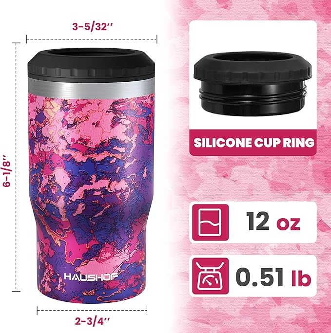 HAUSHOF Can Cooler, 12 oz Slim Can Cooler, 4 in 1 Insulated Beer Can Cooler, Fits for 12 oz Standard Can|12 oz Slim Can|12 oz Beer Bottle, Perfect for Camping, Beach, Picnic