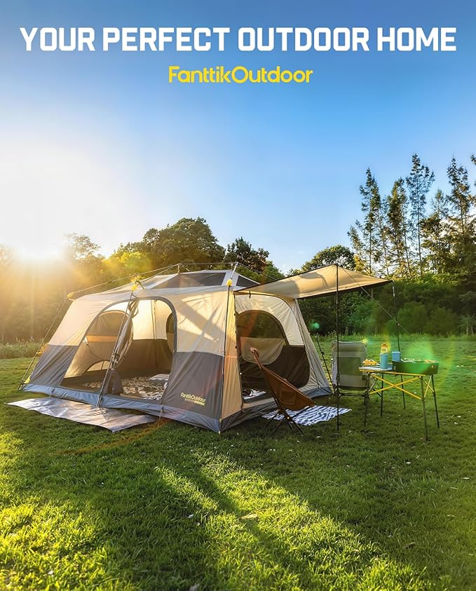 FanttikOutdoor Zeta C8/C10 Apex Camping Tent, 8/10 Person Instant Cabin Tent Setup in 60s, Family Tent with Carry Bag for Family Camping & Hiking, Waterproof, Upgraded Ventilation