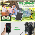 12" Solar Rechargeable Floor Fan for Home Outdoor Camping Gazebo Greenhouse Barn Poultry Pet House Cooling or Air Circulation