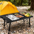 IGT Camping Table with Extended Frames, Portable and Foldable Outdoor IGT Camp Tables, Ultralight Height Adjustable Camp Table with Carry Bag for Car Camping Picnic RV Trip Patio Backyard