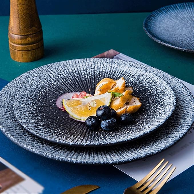 Camping Plates Fruit Tray Ceramic Flat Plate Dessert Plate Salad Plate Dinner Plate Home Tableware Kitchen Restaurant Flat Plate Round Steak Plate Decorative Plate(02,A)