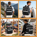 Cooler Backpack, 40 Cans Insulated Lunch Backpack Picnic Backpack for Men&Women, Durable Cooler Bag with 2 Leak Proof Compartments for Picnic, BBQ Camping, Lunch, Beach, Hiking, Black