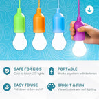 4 Hanging LED Kids Safe Lights for Treehouse, Playhouse, Camping, Indoor/Outdoor, Battery-Operated Lamps with Pull Chain