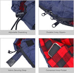 REDCAMP Flannel Sleeping Bag for Adults, Comfortable Cotton Sleeping Bags for Camping with Detachable Hood, Red/Grey/Blue/Black