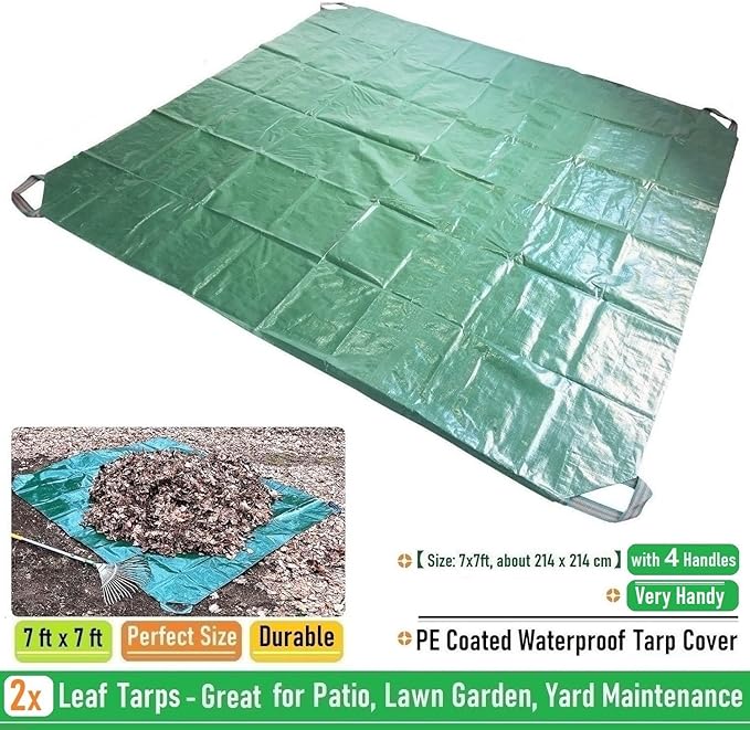 2-Pack 7x7ft Yard Garden Leaf Tarp 4 Handles Waterproof Tarps for Sandbox Cover,Lawn Debris,Yard Waste Tarp,Landscape Pruning,Leaf Hauler,Outdoor Camping Tarps,Tent Footprint,Patio Table,FirePit Cover