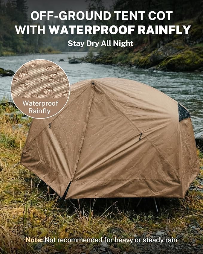 Gonex Camping Tent Cot for Adults, 1-Person Off-Ground Folding Portable Easy Set-up Tent Cot Combo for Hiking, Backpacking, Car & Motorcycle Camping(31.5" W X 78.7" L)-Khaki
