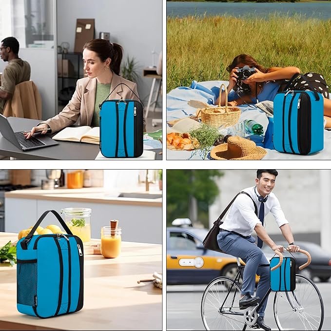 BEIMILY Lunch Box for Men Women Adults,Small Insulated Lunch Bag for Office Work Picnic,Reusable Portable Lunchbox,Soft Cooler Tote Bag(Gray Blue)