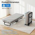 Folding Bed with Mattress, Portable Foldable Bed on Wheels for Adults, Memory Foam Mattress and Metal Frame, Space Saving Roll Away Beds for Easy Storage