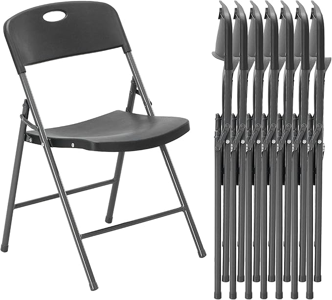DUMOS 8 Pack Folding Chairs Heavy Duty with Ergonomic Back - Plastic Stackable Portable Dining Chiars Set, for Home and Office, Conference, Wedding, Party, Patio, Garden, for Indoor Outdoor, Black