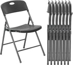 DUMOS 8 Pack Folding Chairs Heavy Duty with Ergonomic Back - Plastic Stackable Portable Dining Chiars Set, for Home and Office, Conference, Wedding, Party, Patio, Garden, for Indoor Outdoor, Black