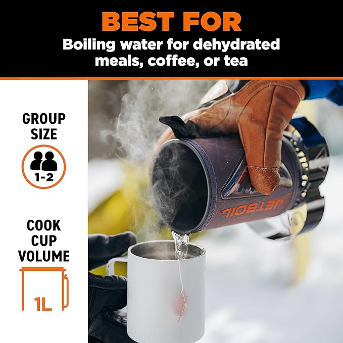 Jetboil Flash 1.0L Portable Fast Boil Stove with WindGuard for Camping and Backpacking, 1-Step Auto Ignition, New for 2026, Propane/Isobutane Burner, Topo