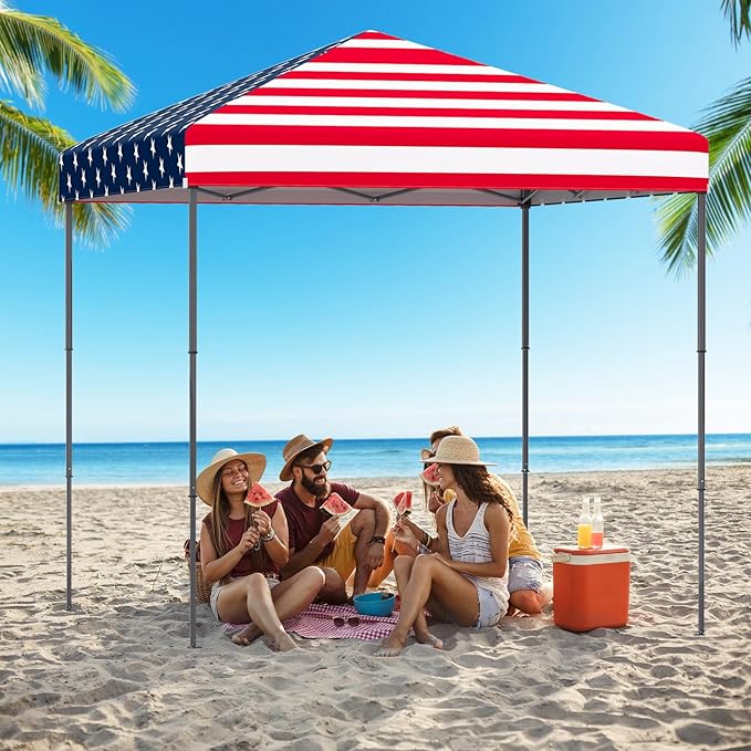 Tangkula 6.6x6.6 Ft Pop Up Canopy, 1 Person Instant Setup Canopy Tent with Center Lock, UPF 50+ Sun Protection, 8 Stakes, 4 Ropes, Portable Outdoor Canopy with Carrying Bag for Camp, Beach, Patio