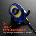 NEBO MYCRO 550+ Rechargeable Headlamp | 550 Lumens, 7 Light Modes, Water Resistant, Detachable Hat Clip, Super Bright Head Lamp for Camping & Hiking, Includes USB Charging Cable – Blue