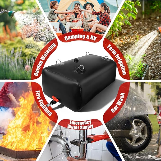 400 L/105.7 Gallon Water Storage Bladder, Foldable Portable Water Bladder Tank, Large Capacity Water Bag Container for Camping, Truck, RV, Emergency, Outdoor-Black