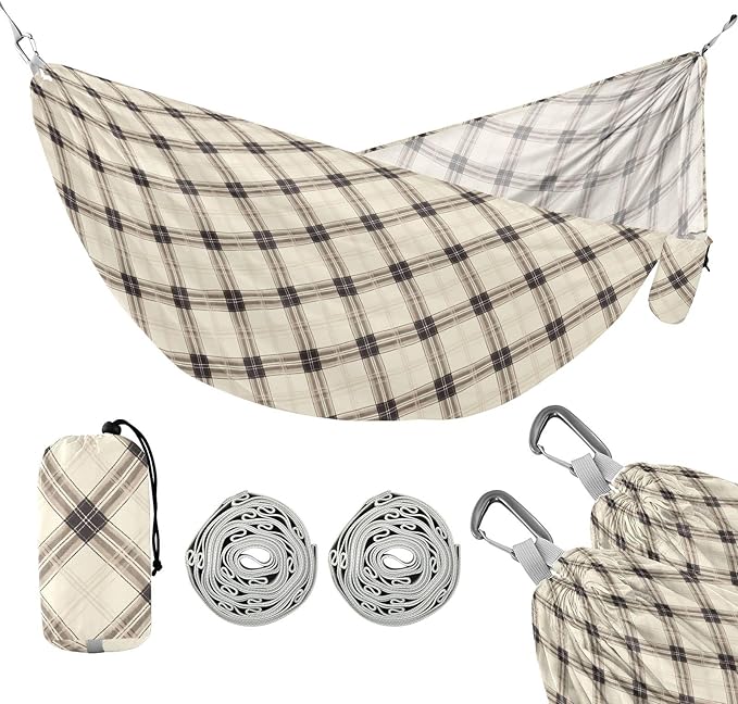 White Buffalo Plaid Check Camping Hammocks Portable Folding Hammock for Camping & Hiking Essential