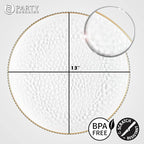PARTY BARGAINS 13-Inch Charger Plates - 48 Pack, Hammered Clear Gold Rim, Heavy-Duty Disposable Chargers for Elegant Dining - Ideal for Weddings and Formal Events