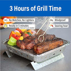 Pull Start Fire Grill | Single Use Portable Disposable Charcoal BBQ with Pull Start Matchless Ignition | Ready in 5 Min, 3 Hour Burn | Camping, Tailgating, Outdoor Cooking, No Cleanup Needed