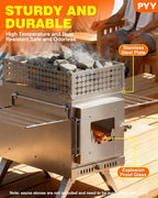 PYY Sauna Wood Stove - Upgraded Side-Window Sauna Stove Wood Burning For Outdoor, 2-In-1 Foldable Portable Sauna Stoves For Camping Tent, Dual Damper, Chimney Pipes, Stone Basket, For Sauna, Cooking