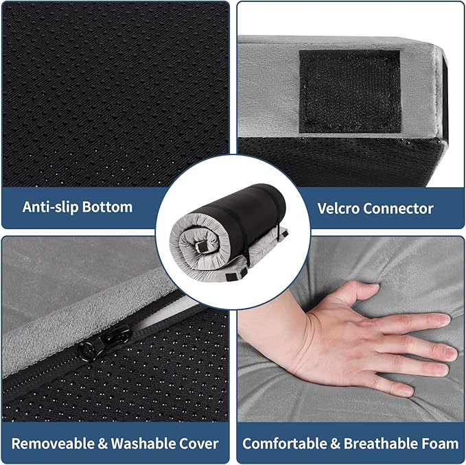 Memory Foam Camping Mattress Pad，Portable Roll Up Sleeping Pad for Floor,Camping, Car|Twin, Single, Kid Cot, Outdoor Guest Bed,Removable Waterproof Cover Travel Bag