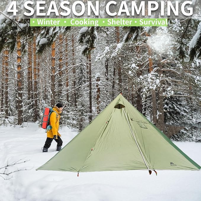 DANCHEL OUTDOOR Backpacking Hot Tent with Stove Jack, 4 Season Lightweight Tipi Tent for 2/4/6 Person Winter Camping Hunting, 10.5FT-16.4FT