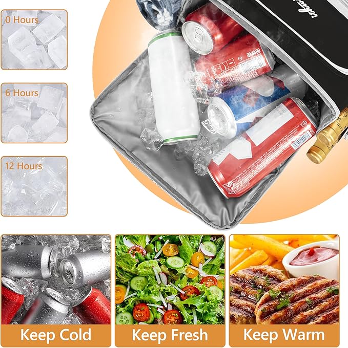 Cooler Backpack, 40 Cans Insulated Lunch Backpack Picnic Backpack for Men&Women, Durable Cooler Bag with 2 Leak Proof Compartments for Picnic, BBQ Camping, Lunch, Beach, Hiking, Black