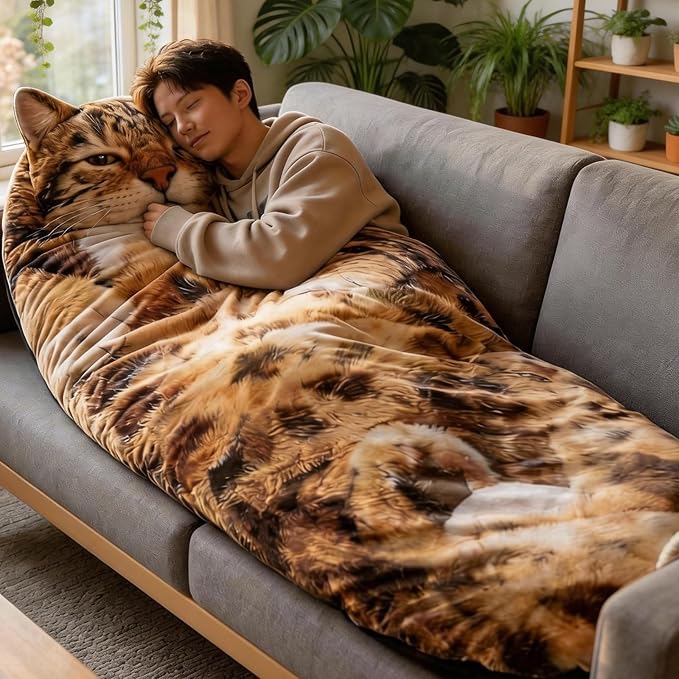 68.9 * 31.5 in Cat Sleeping Bag for Human,Fluffy Cat Sleeping Bag for Adults,Adorable Cats Envelope Sleeping Bags,Washable Warm Blanket for Camping and Home Lounging