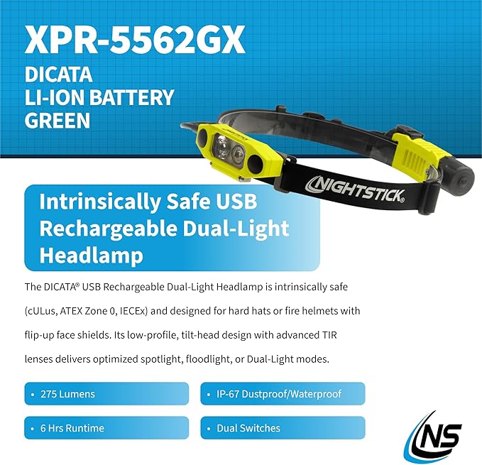 Nightstick XPR-5562GX DICATA Intrinsically Safe USB Low-Profile Dual-Light Headlamp