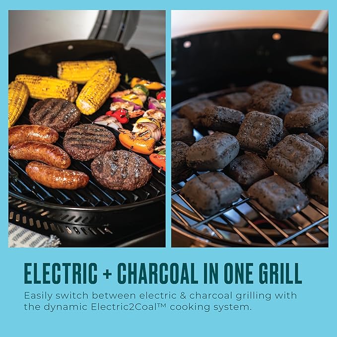 Charbroil 3-in-1 Dual Fuel Outdoor Bistro Pro Electric Grill & Griddle + Charcoal Mode BBQ, Black - 25302145