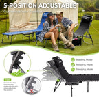 FUNDANGO Chaise Lounge Chair Outdoor, 5-Position Folding Tanning Chair with Detachable Side Table & Pillow, 180° Lay Flat Portable Beach, Heavy Duty U-Frame for Patio, Pool, Lawn, 265lbs (Black)
