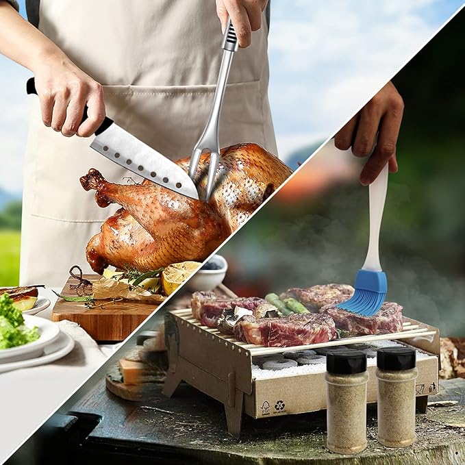 Odoland 14pcs Camping Cooking Utensils Set, Stainless Steel Outdoor Kitchen Cookware Kit, Portable Storage Bag for Knife, Fork, Spoon, Chopping Board, Chef's Knife, Camping, Grilling, Picnic and BBQ