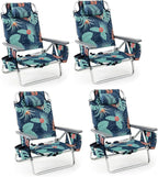 Giantex Folding Beach Chair, Patio Sling Chairs with 5 Adjustable Position, Head Pillow, Storage Bag, Towel Bar, Cup Holders, Backpack Chairs for Sunbathing, Camping Chair