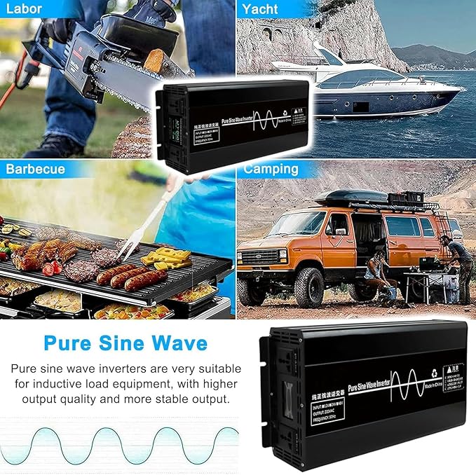 3500W 4500W 7000W Car Inverter DC 12V to AC 240V Pure Sine Wave Power Inverter with LCD Display, for Motorhomes Truck Boat Camping~/