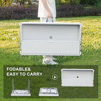 Allpop 2 Tiers Folding Ice Cooler Table with Matching Skirt, Portable Party Table with Grid Rack & Drain Hose for Patio Picnic Camping Wedding, White