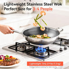 WANGYUANJI Stainless Steel Wok Pan with Lid, 12.6 Inch Honeycomb Hybrid Nonstick Stir Fry Pan, Tri-Ply Clad Skillet for Induction Electric Gas Stove, Dishwasher Safe, No Seasoning Needed (Serves 3-4)