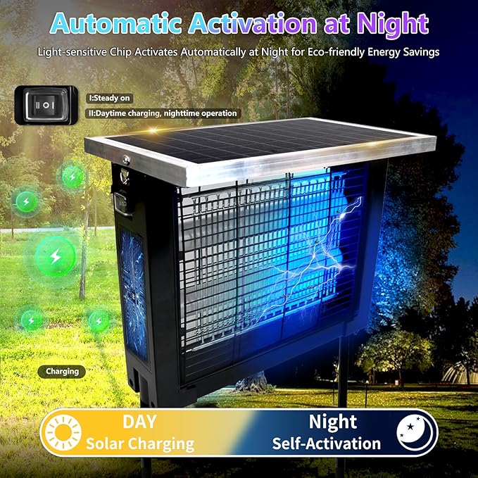 Solar Bug Zapper for Outdoor with 13FT Extension Cord for 2500 sq.ft, Portable Rechargeable Electric Mosquito Zapper with High Powered, Waterproof Solar Zapper for Patio Garden Backyard RV Camping