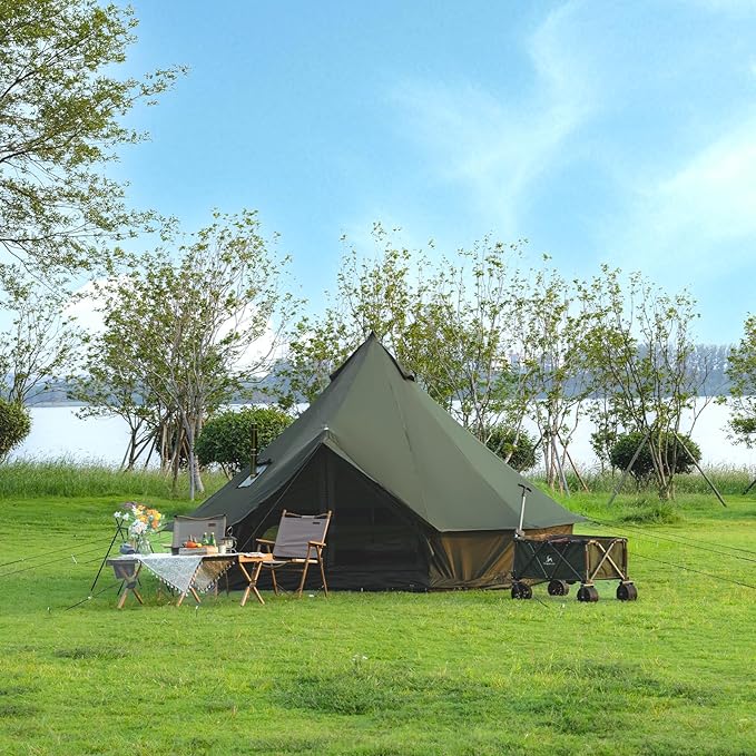 Oxford Bell Tent for Family Camping - Spacious 13.1ft /16.4ft Yurt with Stove Jack, Large Glamping Tents for 4-8 People, 4 Season Oxford Hot Tent Shelter