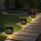 Solar Lanterns Outdoor Table Lights,2 Pack Outdoor Waterproof Decor, Hollow Out Retro Black Metal Solar Patio Lamps,Yard Porch Garden Balcony Indoor Desk Bedroom Tabletop Decorations