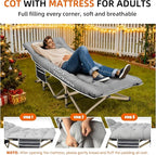 Portable Camping Cot, 600LBS Max Load, Extra Wide with Thick Mattress, Folding Cot for Outdoor Camping/Office, Home Nap (Grey)