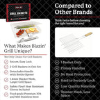 Blazin' Grill Grill Baskets for Outdoor Grill | 2 Grilling Baskets with Detachable Handle | Barbecue Grill Set with BBQ Gloves | Portable Camping Net Rack Perfect for Vegetables, Seafood & Meat