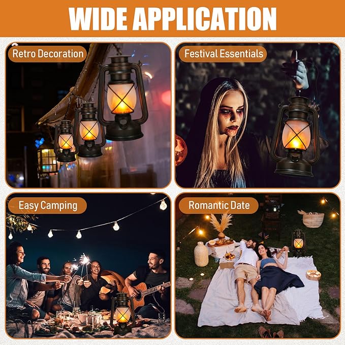 Retisee Vintage LED Lantern Battery Powered Camping Lamp Indoor Outdoor Hanging Lantern Flickering Fire Lamps with Remote Control for Patio Yard Door Front Decor(6 Pcs)