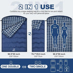 0 Degree Flannel Double Sleeping Bag for Adults, Couples or Family - Winter Queen Size Waterproof & Warm 2-Person Sleeping Bag for Cold Weather Camping, RV Travel