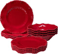 12 pcs Christmas Holiday Melamine Dinnerware Set, Ruffled Rim With Beaded Plates and Bowls Set of 4, Lightweight yet Durable Dishes tableware Set, Ideal for parties, camping, and RV trips