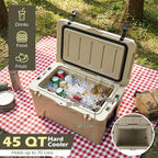 Goplus Hard Cooler, Insulated Ice Chest w/Portable Handles, Cup Holders, Ruler, Bottle Opener, 6 Day Ice Retention for Drink, Beverage, Camping, Fishing, Beach