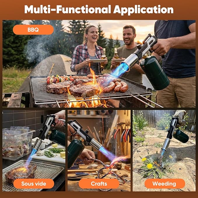 Saker Propane Torch Gun, Adjustable Flame Blow Torch with Safety Lock for BBQ, Grill, Campfire, Searing Steak, Cooking, Charcoal Lighter, DIY, Camping Torch Gift Idea (Propane Tank Not Included)