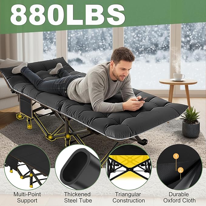 ABORON Heavy-Duty Folding Guest Bed for Adults, 500lb Capacity, Portable Extra Cot with 1209D Double Layer, Ideal for Indoor Guest Stays & Temporary Home Use
